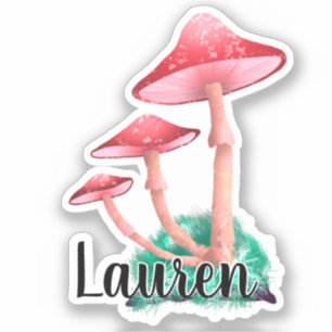 Monogram Cute Artsy Trendig Mushroom - Add Namn St Klistermärken
