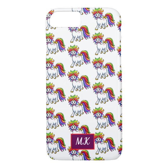 Monogram Cute Baby Unicorn Rainbow Hair Case-Mate iPhone Skal (Baksida)