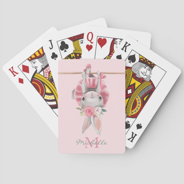 Monogram Cute Ballerina Ballet Bunny Personlig Casinokort (Baksidan)