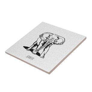 Monogram Cute Black Elephant Line Teckning Kakelplatta