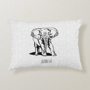 Monogram Cute Black Elephant Line Teckning Prydnadskudde