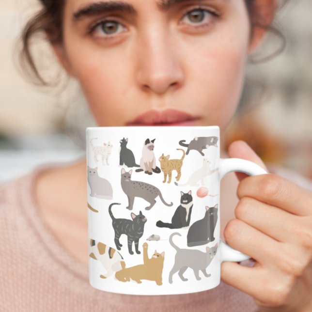 Monogram Cute Cat Mamma eller Pappa Personlig Cute Kaffemugg (Skapare uppladdad)