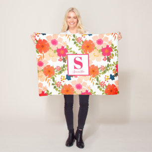 Monogram Cute Chic Blommigt Fleecefilt
