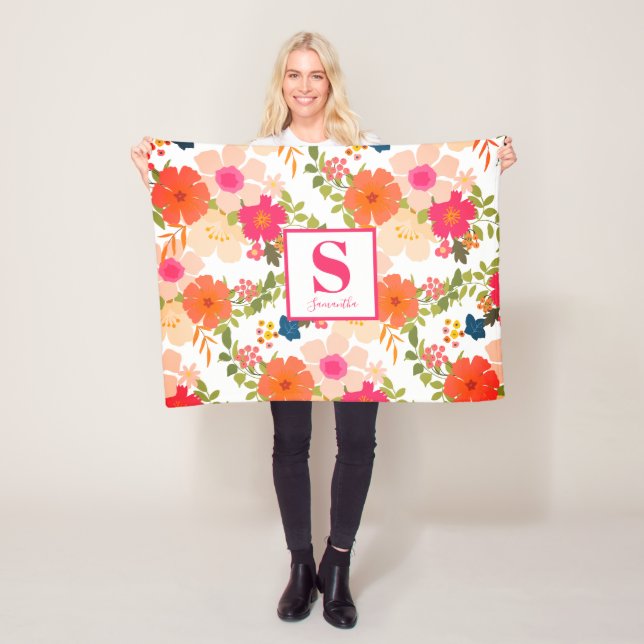 Monogram Cute Chic Blommigt Fleecefilt (På plats)