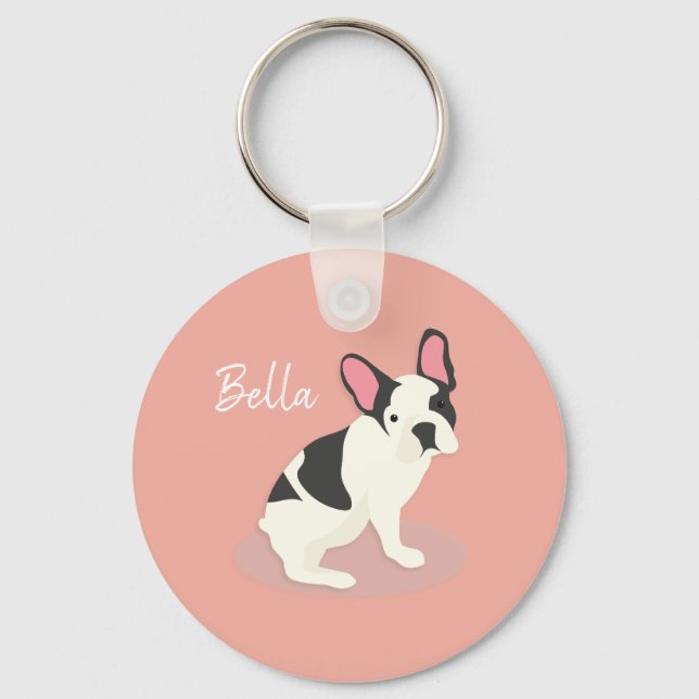 Monogram. Cute Fransk Bulldog. Nyckelring (Framsida)