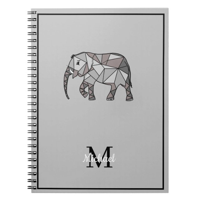 Monogram cute Graphics Elephant Personlig Black Anteckningsbok (Framsidan)