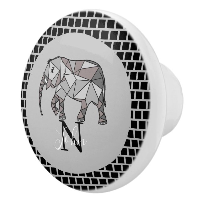 Monogram cute Graphics Elephant Personlig Black Knopp (Höger)