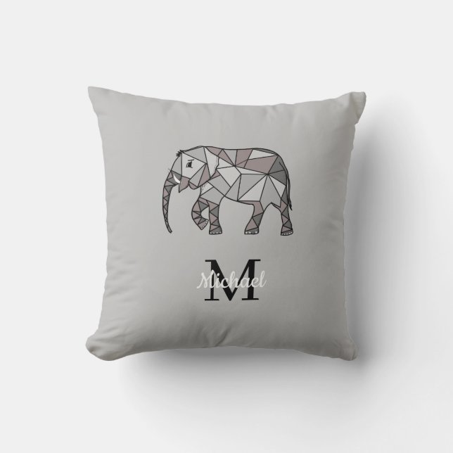Monogram cute Graphics Elephant Personlig Black Kudde (Framsida)