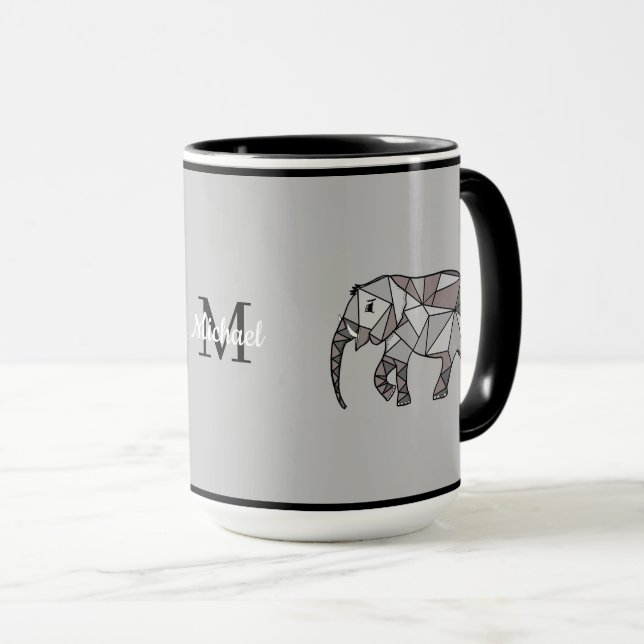 Monogram cute Graphics Elephant Personlig Black Mugg (Framsida höger)