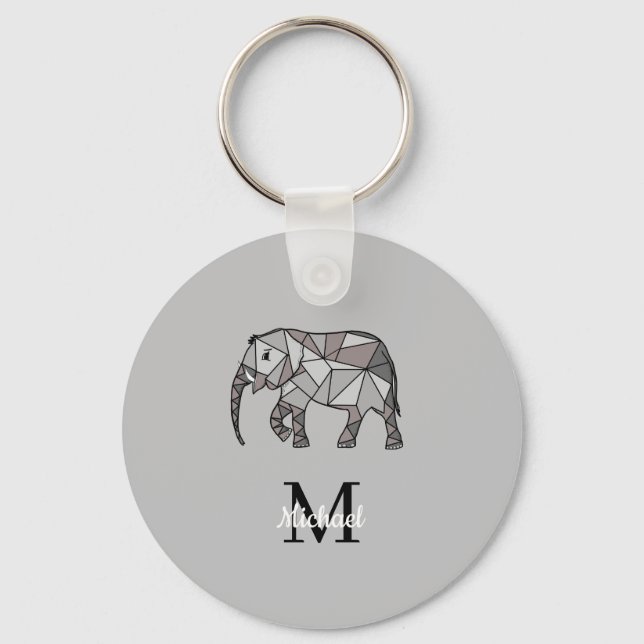 Monogram cute Graphics Elephant Personlig Black Nyckelring (Framsida)