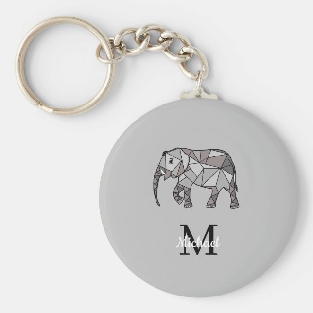 Monogram cute Graphics Elephant Personlig Black Nyckelring (Framsidan)