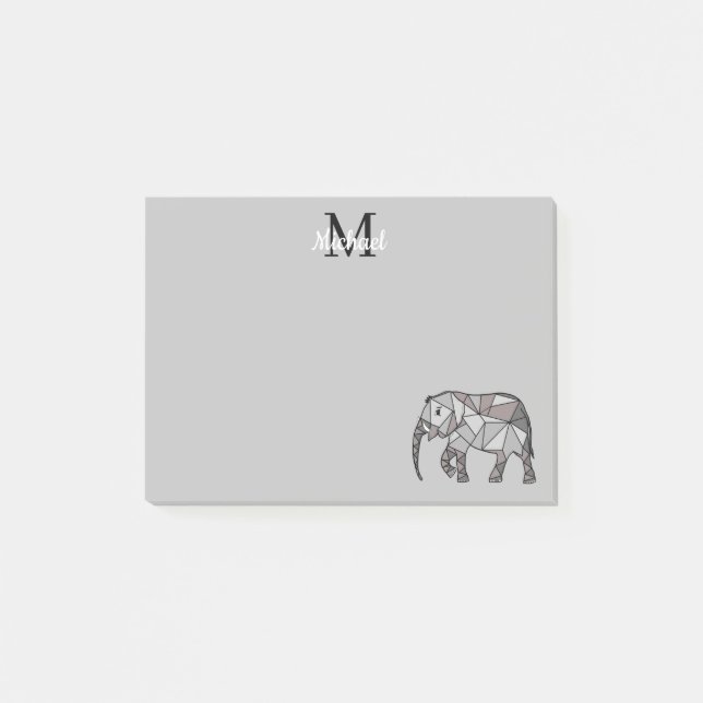 Monogram cute Graphics Elephant Personlig Black Post-it Block (Framsida)