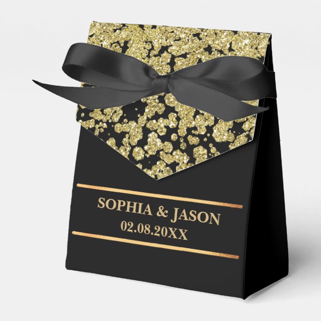 Monogram Cute Guld Glitter Bröllop Presentaskar (Framsidan Sidan)