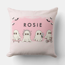 Monogram Cute Halloween Rosa Spöken Spooky Kudde