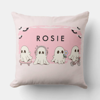 Monogram Cute Halloween Rosa Spöken Spooky Kudde