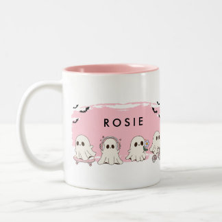 Monogram Cute Halloween Rosa Spöken Spooky Mugg