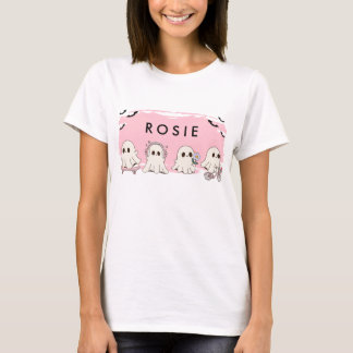 Monogram Cute Halloween Rosa Spöken Spooky T Shirt
