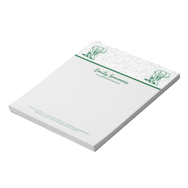 Monogram Cute Hunter Grönt Elephant Line Teckning Anteckningsblock (Roterad)