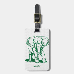 Monogram Cute Hunter Grönt Elephant Line Teckning Bagagebricka