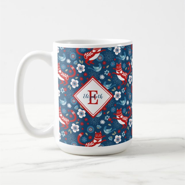 Monogram Cute Kattunge Mönster-kaffe Mugg (Vänster)
