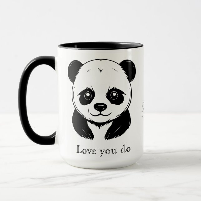 Monogram Cute Kawaii Panda Bear Personlig Kärlek Mugg (Vänster)