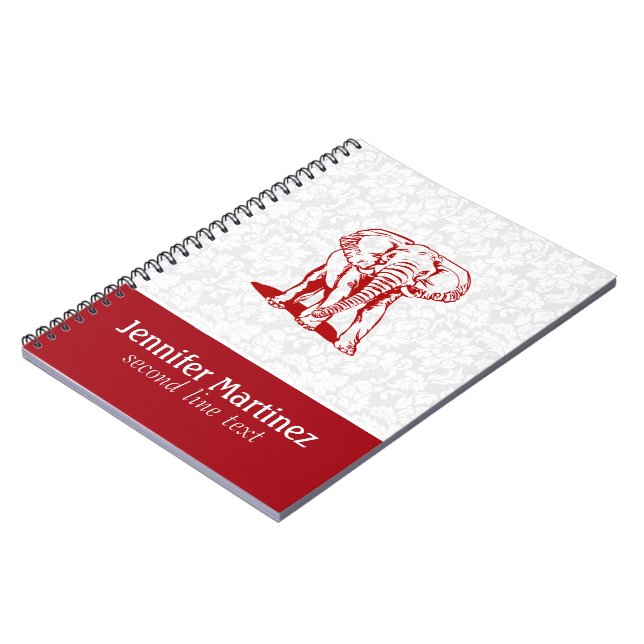 Monogram Cute Mörk Red Elephant Line Teckning Anteckningsbok (Vänstra Sidan)
