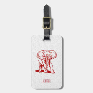 Monogram Cute Mörk Red Elephant Line Teckning Bagagebricka