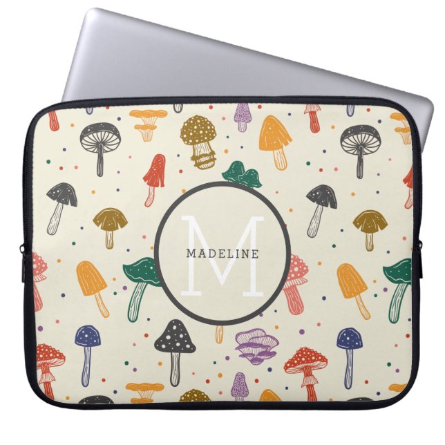 Monogram Cute Mushroom Mönster Modern Trendig Stil Laptop Fodral (Framsidan)