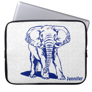 Monogram Cute Navy Blue Elephant Line Teckning Laptop Sleeve