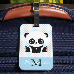 Monogram Cute Panda Bear Personlig Polka Dot Bagagebricka
