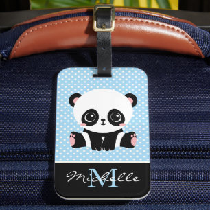 Monogram Cute Panda Bear Personlig Polka Dot Bagagebricka