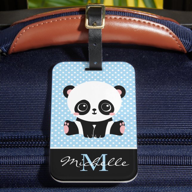Monogram Cute Panda Bear Personlig Polka Dot Bagagebricka (Framsida Insitu 2)