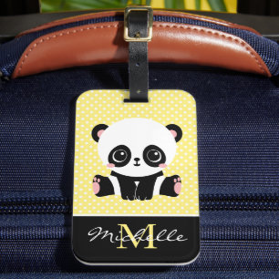 Monogram Cute Panda Bear Personlig Polka Dot Bagagebricka