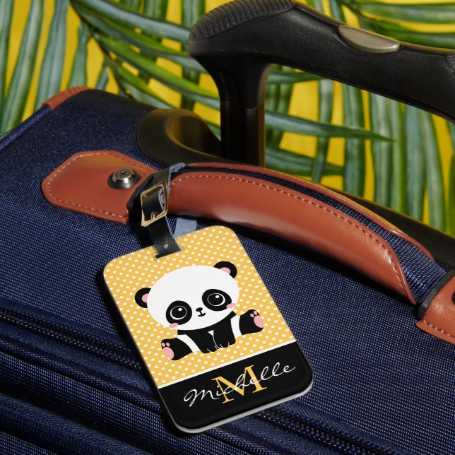 Monogram Cute Panda Bear Personlig Polka Dot Bagagebricka (Framsida Insitu 1)