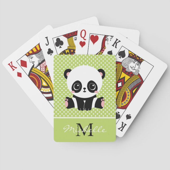 Monogram Cute Panda Bear Personlig Polka Dot Casinokort (Baksidan)