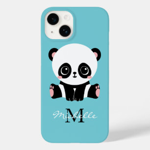 Monogram Cute Panda Personlig Bubble Gum Blue