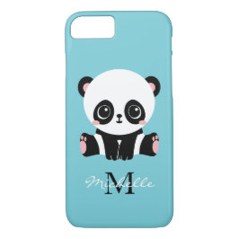 Monogram Cute Panda Personlig Bubble Gum Blue