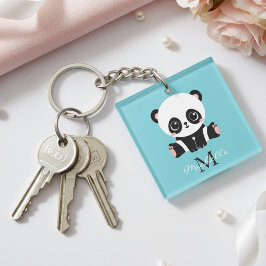 Monogram Cute Panda Personlig Bubble Gum Blue