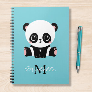 Monogram Cute Panda Personlig Bubble Gum Blue Anteckningsbok