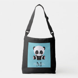 Monogram Cute Panda Personlig Bubble Gum Blue Axelväska