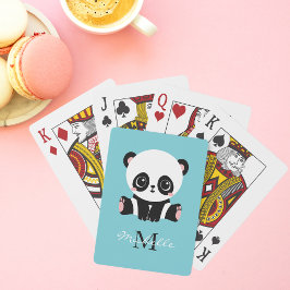 Monogram Cute Panda Personlig Bubble Gum Blue Casinokort