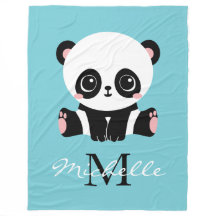 Monogram Cute Panda Personlig Bubble Gum Blue