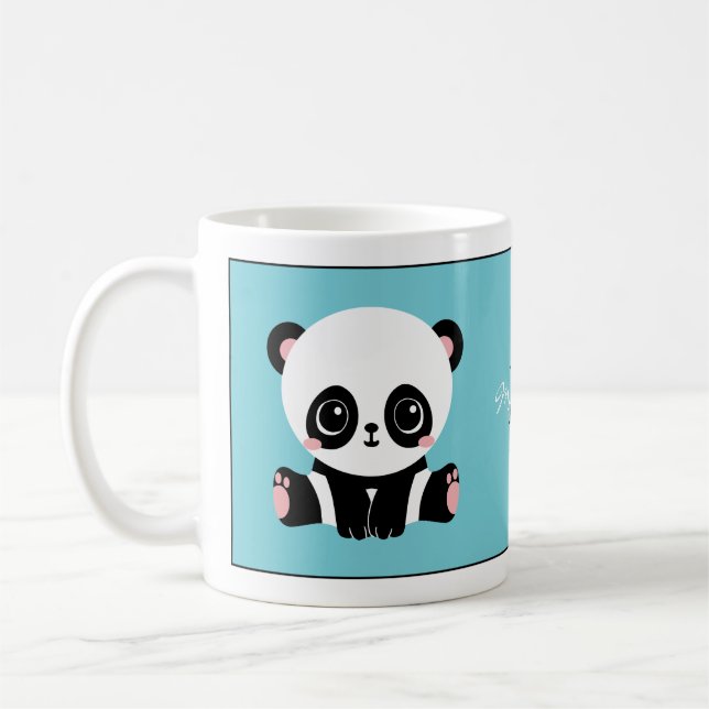 Monogram Cute Panda Personlig Bubble Gum Blue Kaffemugg (Vänster)
