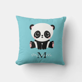 Monogram Cute Panda Personlig Bubble Gum Blue Kudde
