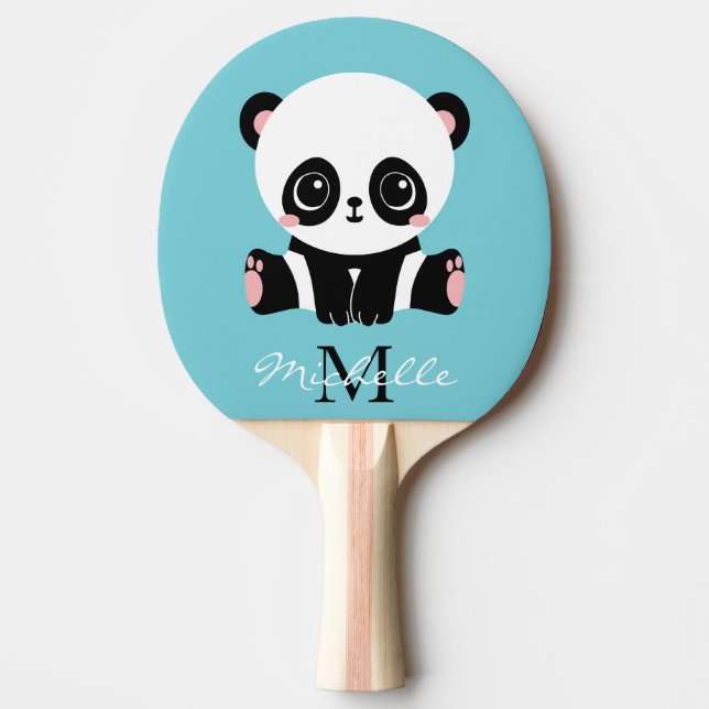 Monogram Cute Panda Personlig Bubble Gum Blue Pingisracket (Framsidan)