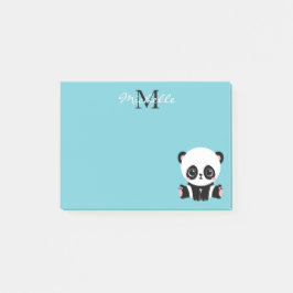 Monogram Cute Panda Personlig Bubble Gum Blue Post-it Block