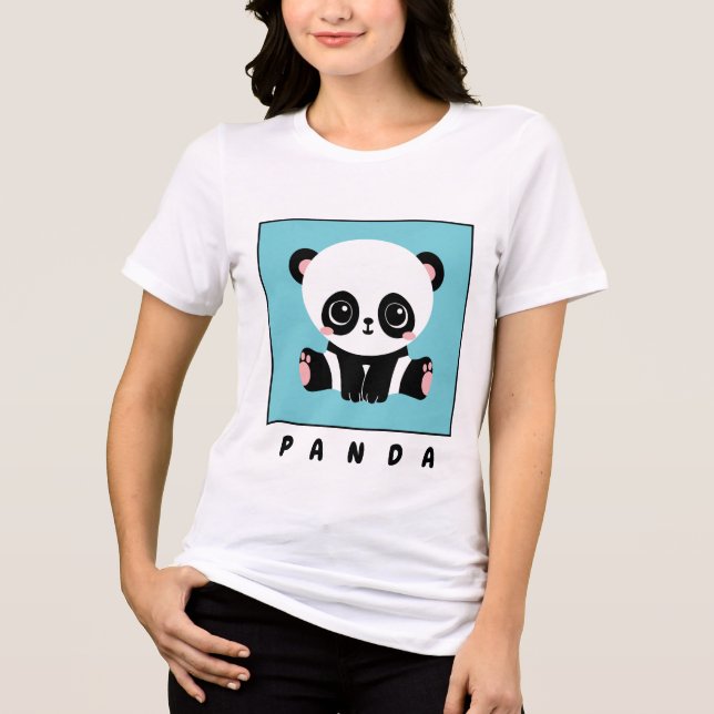 Monogram Cute Panda Personlig Bubble Gum Blue T Shirt (Framsida)