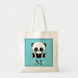 Monogram Cute Panda Personlig Bubble Gum Blue Tygkasse
