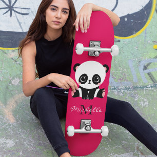 Monogram Cute Panda-Personligens Lila Mini Skateboard Bräda 18,5 Cm