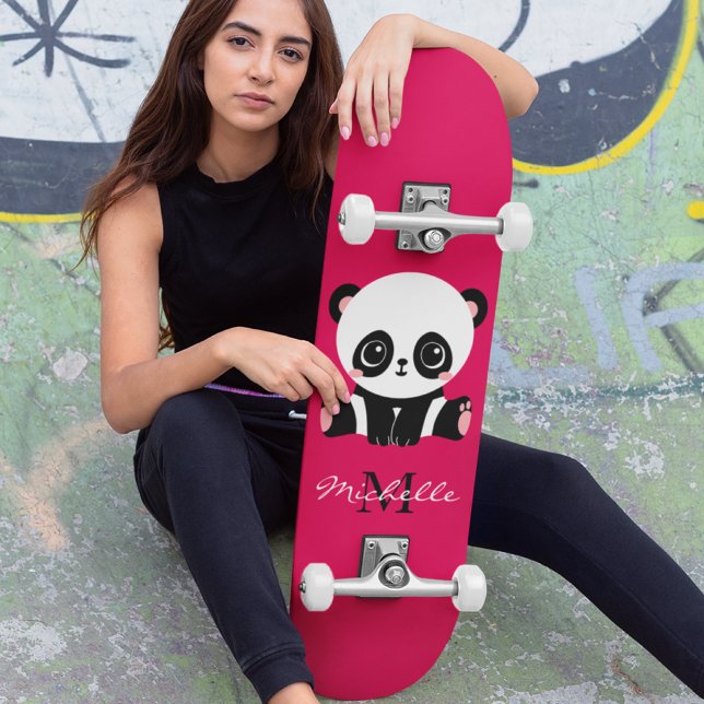 Monogram Cute Panda-Personligens Lila Mini Skateboard Bräda 18,5 Cm (Skapare uppladdad)